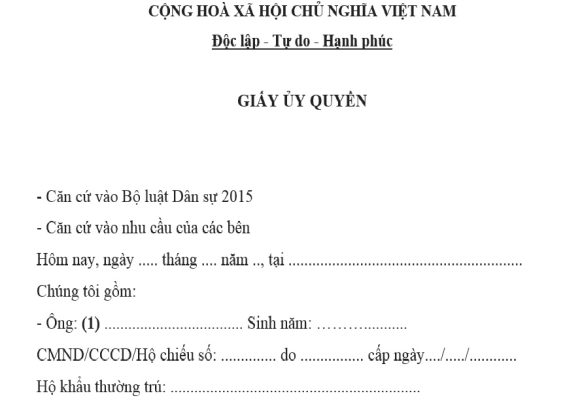 Mẫu giấy ủy quyền làm giấy tờ nhà đất